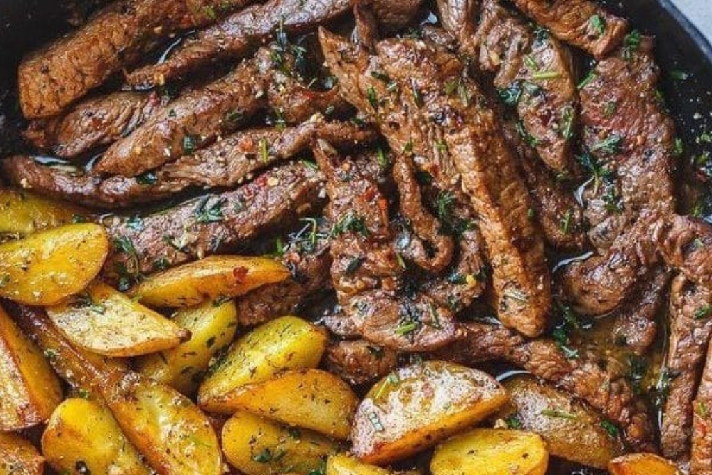 Bife de Frigideira com Manteiga de Alho e Batatas vem ver